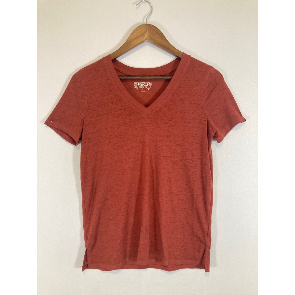 Boho Earthy Mudd Womens Small Terracotta Orange V-Neck Slub Knit Roadtrip‎ Tee